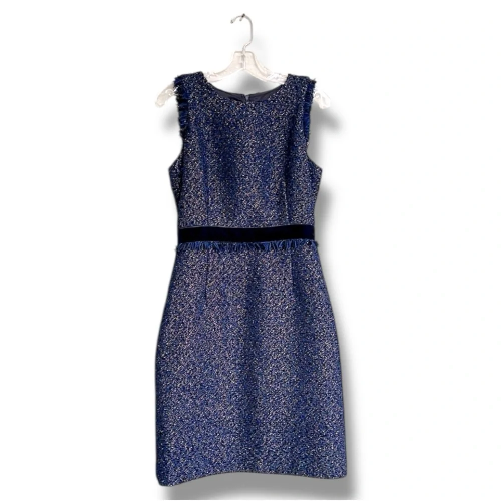 J. Crew Midnight Blue Sleeveless Sparkle Tweed Sheath Dress Size 4 - Picture 2 of 16